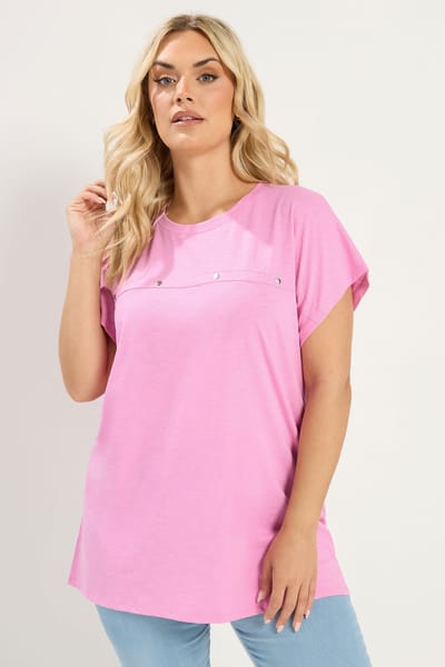 Yours Roze Tshirt Met Aangeknipte Mouwen En Studs Size 42