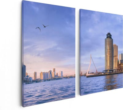 Artaza Canvas Schilderij Tweeluik Rotterdamse Skyline Aan Het Water - 80x60 - Foto Op Canvas - Canvas Print