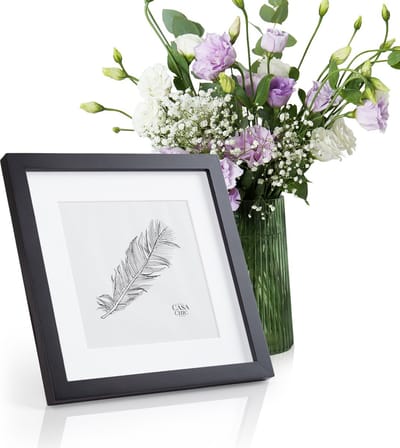 Casa Chic Fotolijst, 24,4x24,4cm fotolijst voor kindertekeningen, oorkonden & foto's, Vierkante houten fotolijst met glas, Fotolijst staand of liggend, Lijst met passe-partout