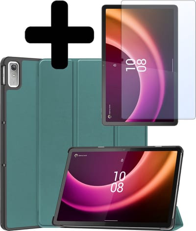 Hoes - Geschikt voor Lenovo Tab P11 (2e / 2nd Generatie) - Met Screenprotector - Trifold Bookcase - Hard Cover - Hardcover Book Case - Tablet Hoesje - Donkergroen