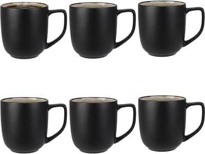 Siaki Koffiemok / theemok Glaze - 6x - mat zwart - 390 ml - mokken - kerammiek - tas