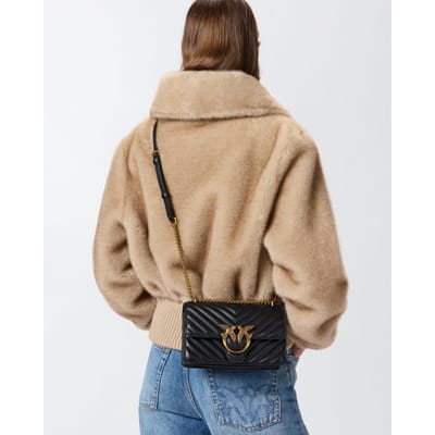 PINKO Schoudertas Love One Mini DC Sheep Nappa Chevron Black - Antique Gold Zwart