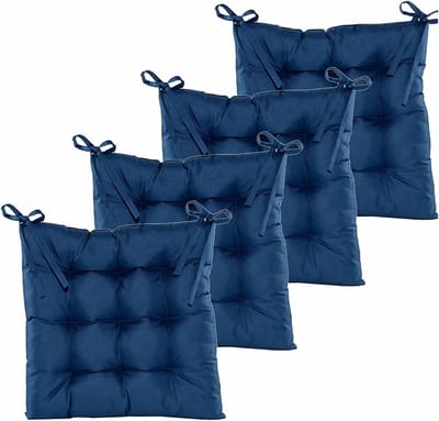 Anna's collection Stoelkussen gewatteerd - 4x - donkerblauw - 38 x 38 cm - binnen/buiten