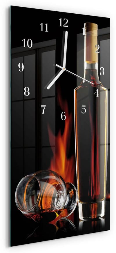 Tulup Wandklok - Alcohol Gekleurde Glazen Klok - 30x60 cm - Zwart Glazen Klok Met Print - Witte Handen - Rechthoekige Wandklok - Gekleurde Glazen Klok - Glazen Klok Met Print