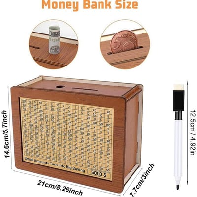 1 stuks Houten Retro Spaarpot voor Volwassenen Met Teller Spaardoel, Uitgerust Met 500 1000 2000 3000 5000 10000 Spaardoel beige