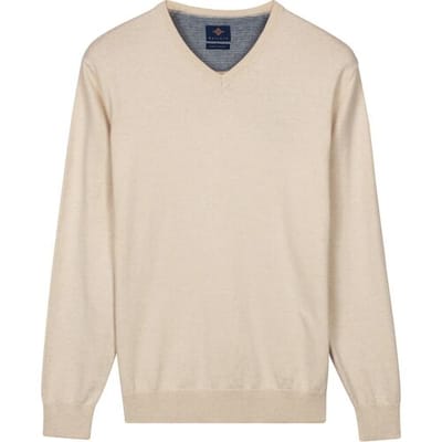 Baileys Trui Solid Color V-Neck Cotton Single Knit Marshmallow / male