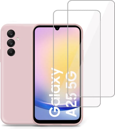 Hoesje + 2x Screenprotector geschikt voor Samsung Galaxy A25 – Tempered Glass - Liquid Back Case Cover Rose