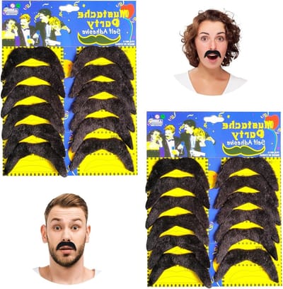 24 Stuks Neppetjes voor Mannen - Zwarte Fake Snorren, Herbruikbare en Realistische Snorren voor Halloween, Cosplay en Feestjes
