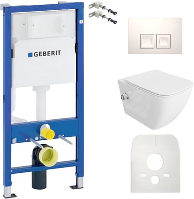 Inbouwreservoir Complete Toiletset Geberit Duofix Basic - Inbouw WC Hangtoilet Wandcloset PARANA Wit Hoogglans - Bedieningsplaat DELTA Wit - Voorwandelement - Installatiesysteem