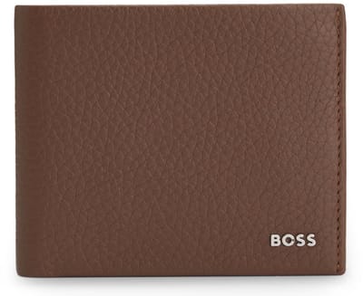 BOSS Leren kaarthoes New Crosstown 8 CC Card Case Medium Brown bruine