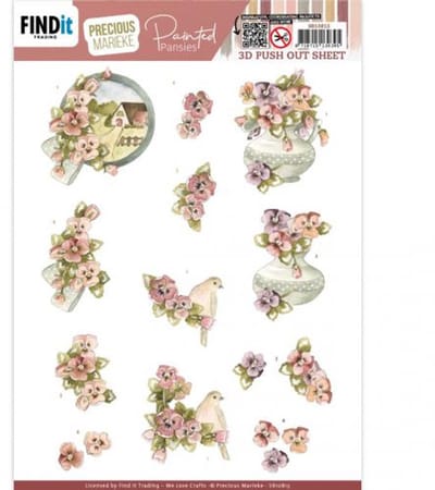 3D Push Out - Precious Marieke - Painted Pansies - Pink