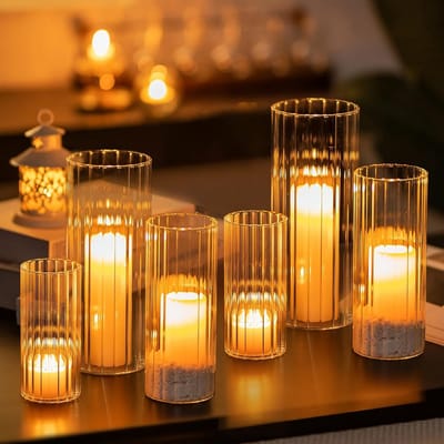 Glazen Kaarsenhouder - Cilinder Vazen - Decoratieve Sfeer - Set van 6 - 25 cm Hoog - Helder