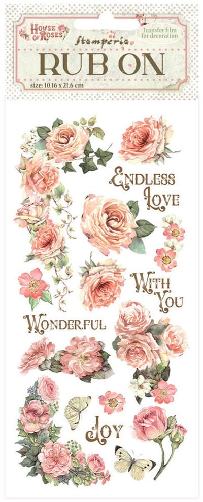 Stamperia - House of Roses Rub-On 4x8,5 Inch Writings and Roses (DFLRB152)