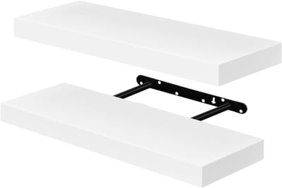 Set van 2 Wandplanken in Wit van MDF Hout, Decoratieve Planken voor Boeken en Accessoires, 40 x 14 x 3 cm
