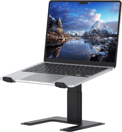Famanu – Laptopstandaard voor bureau - computerstandaard in hoogte verstelbaar, notebook-laptopverhoger - aluminium metalen houder - compatibel met 10 tot 17,3 inch notebook pc computer - zwart