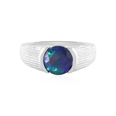 Cavill - Zilveren ring 925 Sterling Zilver, platina geplateerd - 1,018 ct Mezezo opaal rond - Moderne damesring met uniek kleurenspel - Maat 17-22