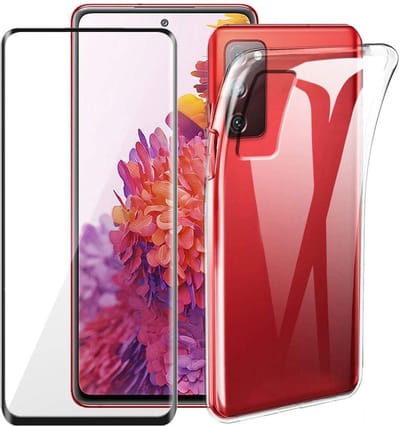 HB Hoesje en Glas Geschikt voor Samsung Galaxy S20 FE - Transparant - Siliconen Back Cover + 1x Volledige Display Screenprotector