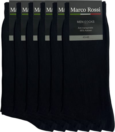 Marco Rossi 6 Paar Herensokken Classic - 100% Katoen - Normale sokken - Naadloze sokken - Klassieke sokken - Lycra - Zwart - Maat 39-42