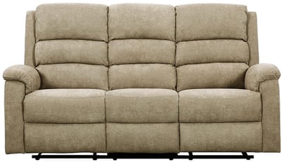 Vente-unique Elektrische relax-driezitsbank van taupe stof met plankje NEVERS