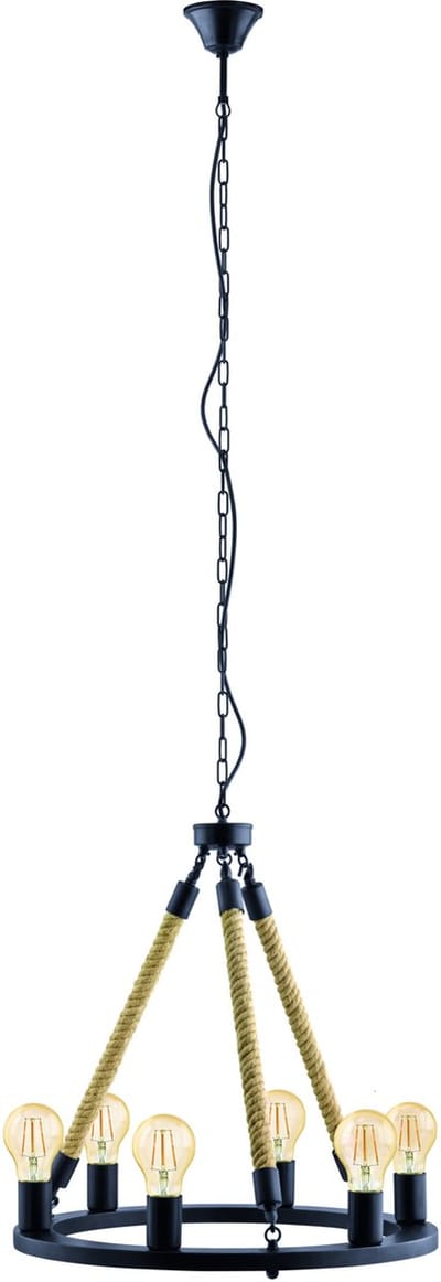 EGLO Vintage Findlay - Hanglamp - 6 Lichts - Zwart