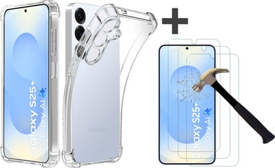 Hoesje met 3 Stuks Screenprotectors Geschikt voor Samsung Galaxy S25 Plus Hoesje Siliconen Shockproof Case - Arara Backcover- Transparant