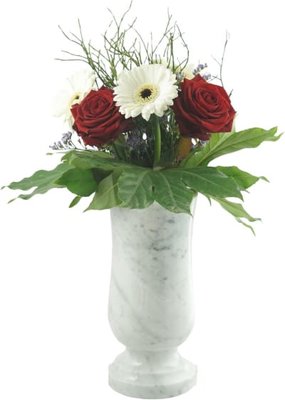 Grafvaas Marmer - Decoratieve Vaas - Graf Decoratie - Handgemaakt Gepolijst - 12x12x25cm - Wit