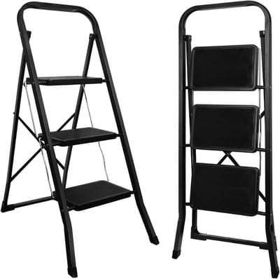 SNJY® Huishoudtrap - Keukentrap - Inklapbaar - Opvouwbaar - 3 Treden - 105 cm - Tot 150 kg - Zwart