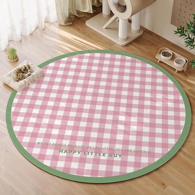 Kussen voor Ronde Huisdier Waterdichte Vloermat Blauw Geel Ruit Tapijten Pvc Leer Anti-urine Antislip Voetmatten Huisdecoratie Kleden Diameter60cm