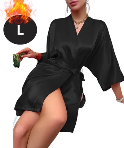 Nivard Satijnen Jurk - Slipdress - Pyama Dames - Badjas - Ochtendjas - Kimono - Erotisch - Kamerjas - Zwart L