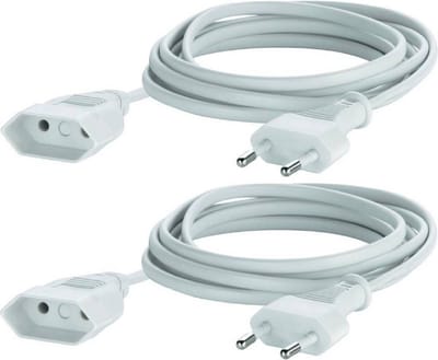 Benson Verlengsnoer plat - 2x - 5 meter - wit - verlengkabels - voor binnen - platte stekker