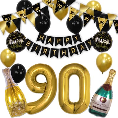 Q2P - 90 Jaar - Verjaardag Versiering - Helium Ballonnen - Feest Pakket - Happy Birthday - Versiering - Zwart & Goud