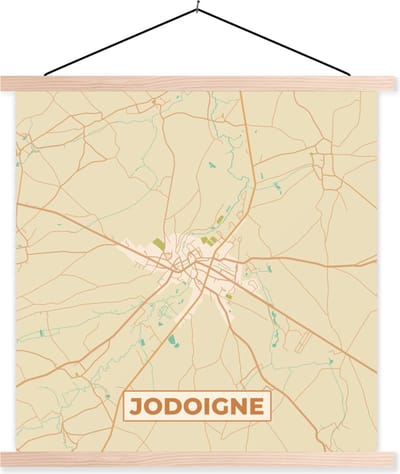 Posterhanger incl. Poster 40x40 cm - Schoolplaat - Kaart - Geldenaken - Vintage - Plattegrond - Stadskaart - Textielposter - Blanke latten - Stadskaart