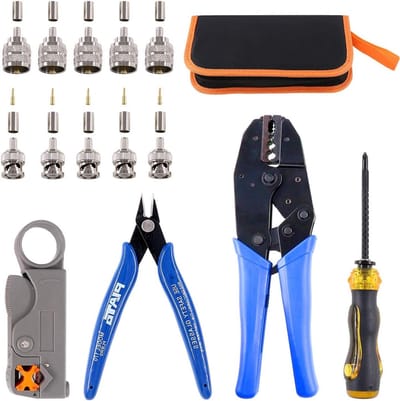 Coaxial Cable Tool Set - Coaxial RF Connector Crimping Tool - Coaxial Cable Stripper - BNC/UHF Crimp Male Connectors - Wire Cutter - Screwdriver voor RG58 - RG59 - RG62 - RG174
