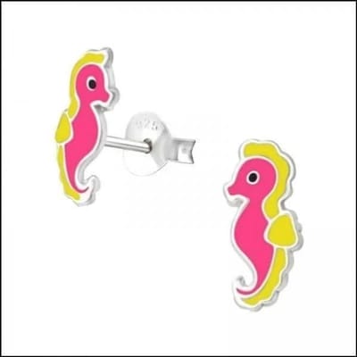 Aramat Jewels | Oorbellen | Zilveren Kinder Oorbellen Zeepaardje | Geel Roze / 11 x 5 mm | |4mm | Zilver | Kinderen | Verkleurd niet