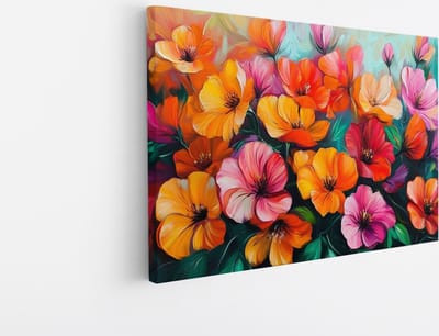 Saammp Canvas Schilderij - Oranje Roze Gekleurde Bloemen - Natuur - Abstract - 45x30 - Foto op canvas - Wanddecoratie - Muurdecoratie Woonkamer - Kantoor Decoratie