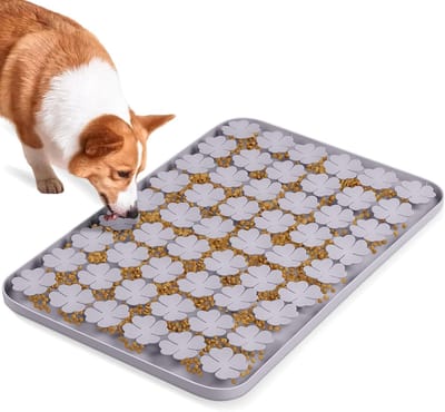 Famanu – Siliconen snuffelmat voor honden/katten - interactieve snuffelmat voor langzaam eten - bevordert natuurlijk zoeken naar voer - geurtraining en langzaam eten - stressvermindering (grijs)