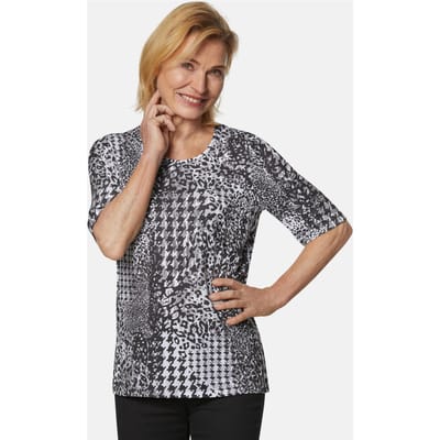 Comfortabel shirt met unieke print - zwart / wit / gedess. - Gr. 38 van Goldner Fashion