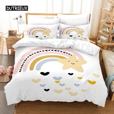 Trendy pastelkleuren regenboog Beddengoedset Baby Kinderen Dekbedovertrek 150x210 135x200 Met Kussenslopen En Rits 140x200cm 3pcs