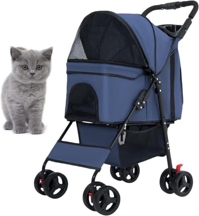Huisdieren Wandelwagen - Dierenbuggy Reismand - Comfortabel Reizen - 360 Graden Voorwielen - Tot 15kg - Blauw