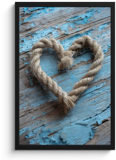 Poster in lijst - Fotolijst 40x60 cm - Posters - Hart - Touw - Hout - Rustiek - Posterlijst zwart - Decoratie - Wanddecoratie woonkamer - Muurdecoratie slaapkamer