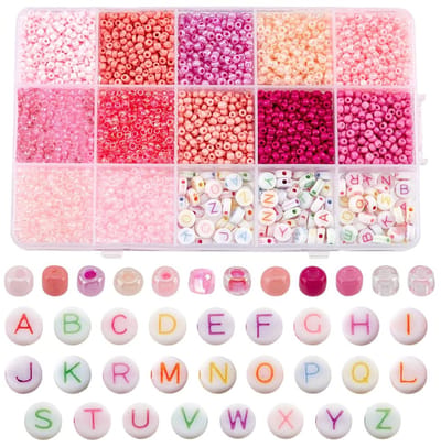 PandaHall 3763 stuks roze rocailles 3 mm tailleparels, beginletter acrylkralen, 8/0 vriendschapsparels, kleine ponykralen, mini-afstandsparel voor vriendschapsbanden, knutselen, zomer, strand, parelwe