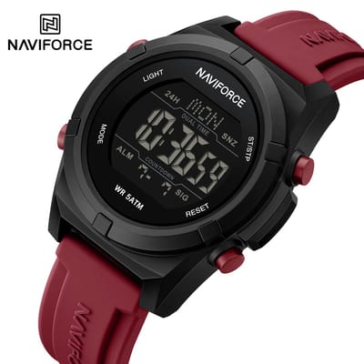 NAVIFORCE horloge voor mannen, met rode gefumeerde silica polsband en zwarte uurwerkkast( model 7127 R ), verpakt in mooie geschenkdoos