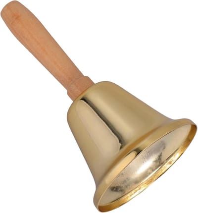 Handbel Met Handvat - Klassieke Bel - Aandacht Vragen - Luid Klinkend Metaal - Compact Formaat - Goudkleurig
