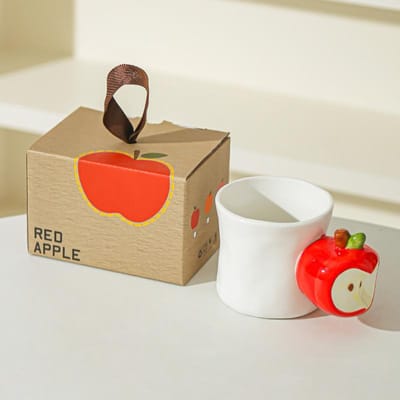 Creatieve Fruitbeker Mok Koffiemok Openingscadeau Keramische Mok Schattige Appel Perzik Huis Waterbeker 301-400ml beige