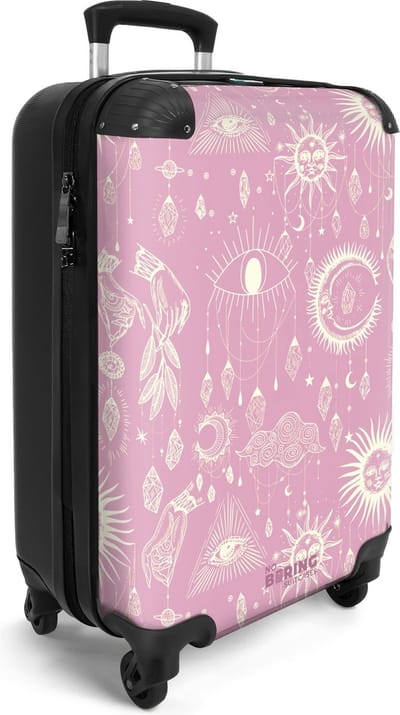 NoBoringSuitcases.com® - Handbagage koffer lichtgewicht - Reiskoffer trolley voor vrouwen - Paars met bohemian patroon - Rolkoffer met wieltjes - Travel suitcase cabin - Reistrolley met TSA slot - Past binnen 55x40x20 en 55x35x25 - Kleine valiezen