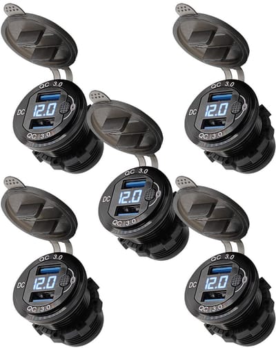 ProRide 12V USB Wandcontactdoos Inbouw - 2 USB Poorten - Schakelaar - Voltmeter - QC3.0 - Blauw - Voor 5 stuks
