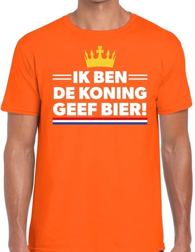 Oranje Ik ben de koning geef bier t-shirt - Shirt voor heren - Koningsdag kleding S