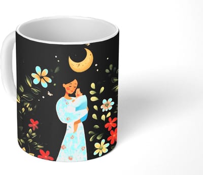 Mok - Koffiemok - Moeder - Kind - Kleurrijk - Bloemen - Mokken - 350 ML - Beker - Koffiemokken - Theemok