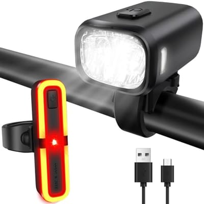 Fietsverlichtingsset met remindicator, StVZO-goedgekeurd, IPX5 waterdicht, voor- en achterlicht, USB type C