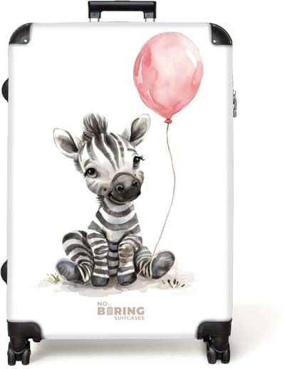 NoBoringSuitcases.com® - Koffer groot - Reiskoffer lichtgewicht - Zebra met roze ballon - Rolkoffer met 4 wielen - Grote trolley XL - 98 liter bagage